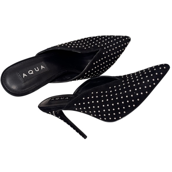 Aqua Shoes - AQUA Flame Studded Black Suede Heel Pumps Shoes